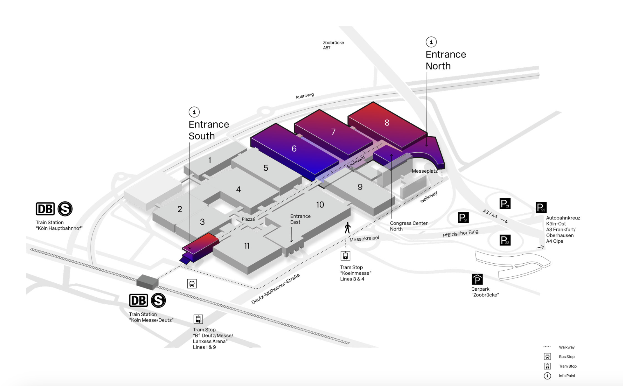 Lageplan der Koelnmesse mit hervorgehobener Halle 8